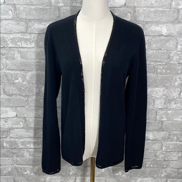 Neiman Marcus Black Open-Front Cashmere Cardigan Sweater - Picture 1 of 5